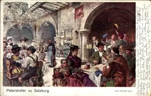 Künstler Ak Ethofer, Salzburg Österreich, Im Peterskeller, Gelage