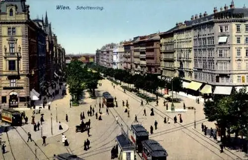 Ak Wien 1. Innere Stadt Österreich, Schottenring, Straßenbahnen