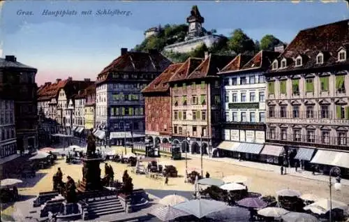 Ak Graz Steiermark, Hauptplatz mit Schlossberg