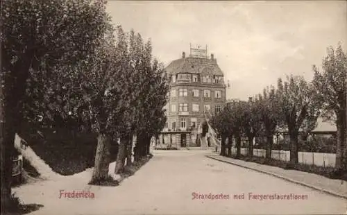 Ak Fredericia Jutland Dänemark, Blick auf den Fredericia Strandparten mit Färgerestaurationen