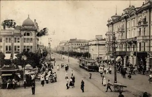 Ak Moskau Russland, Twerskaja Straße, Straßenbahn