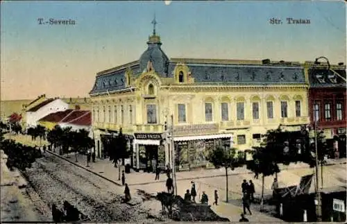 Ak Timișoara Temesvár Temeswar Rumänien, Eine Straßenansicht von Temeswar mit Gebäuden, Mensch...