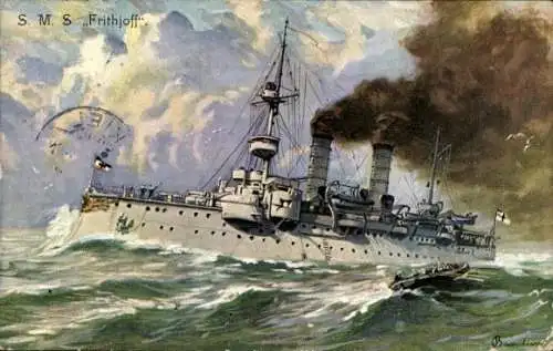 Künstler Ak Deutsches Kriegsschiff, SMS Frithjoff, Küstenpanzerschiff, Kaiserliche Marine