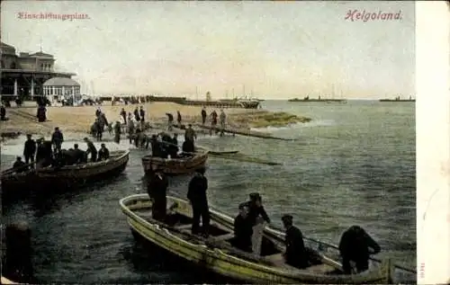 Ak Helgoland, Einschiffungsplatz, Boote mit Passagieren