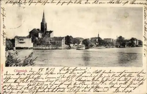 Ak Berlin Köpenick, Teilansicht mit See und Kirche