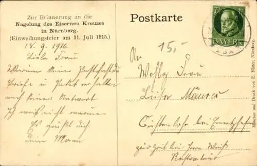 Ak Nürnberg in Mittelfranken, Nagelung des Eisernen Kreuzes, Einweihung 1915, Handwerkskammer