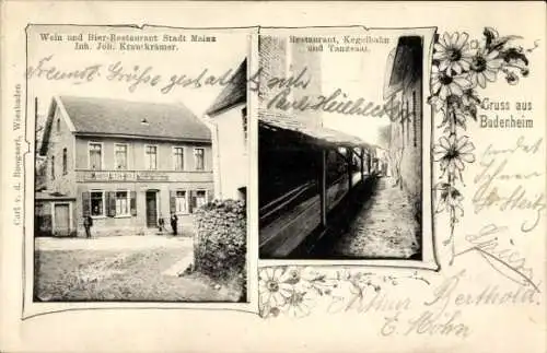 Jugendstil Ak Budenheim am Rhein, Carl v. d. Boogaart, Wein und Bier-Restaurant Stadt MainzInh...