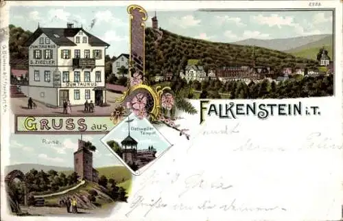 Ak Falkenstein Königstein im Taunus, Gasthof zum Taunus, Ort, Ruine, Dettweiler Tempel