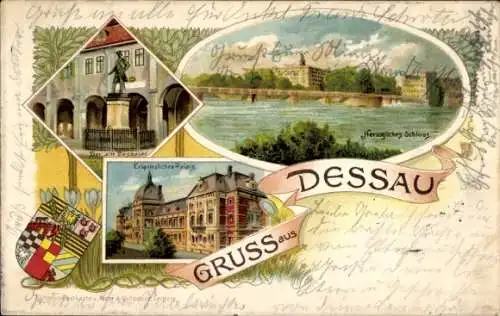 Litho Dessau in Sachsen Anhalt, Erbprinzliches Palais, Trustgebäude, Herzogliches Schloss