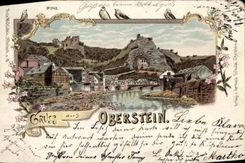 Litho Oberstein an der Nahe, Teilansicht, Ruine