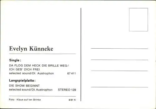 Ak Schauspielerin und Sängerin Evelyn Künneke, Portrait, Autogramm