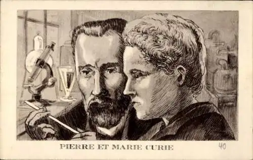 Künstler Ak Physikerin Marie Curie, Pierre Curie