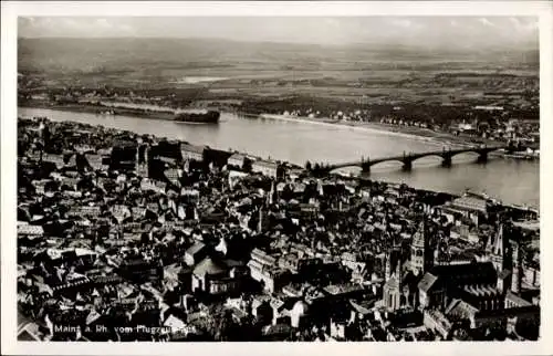 Ak Mainz am Rhein, Fliegeraufnahme, Brücke