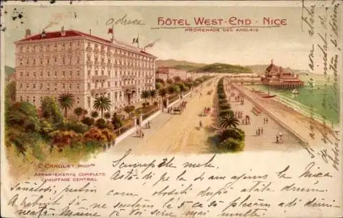 Litho Nice Nizza Alpes Maritimes, Hotel West End, Promenade