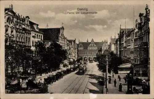 Ak Gdańsk Danzig, Langermarkt, Straßenbahn