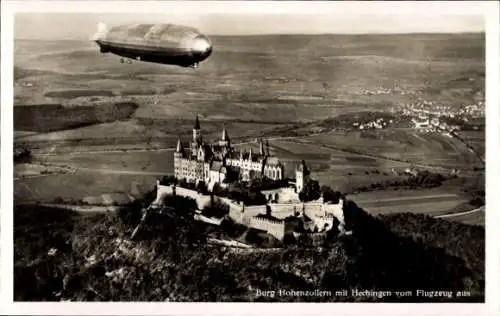 Ak Zimmern Bisingen im Zollernalbkreis, Burg Hohenzollern, Fliegeraufnahme, Zeppelin