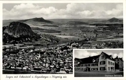 Ak Singen Hohentwiel Baden Württemberg, Hegauberge, Gasthaus Germania, Fliegeraufnahme