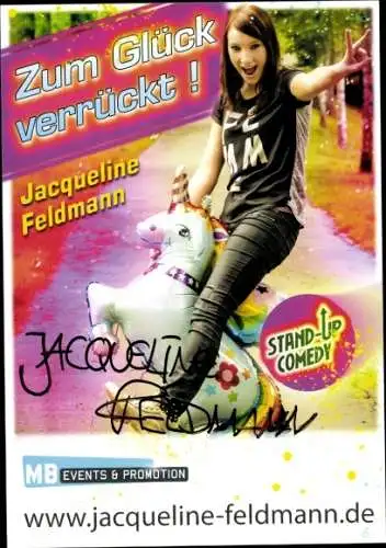 Ak Comedian Jacqueline Feldmann, Portrait, Autogramm