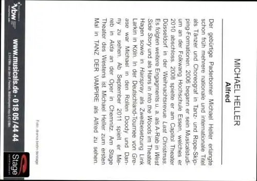 Ak Musicaldarsteller Michael Heller, Portrait, Tanz der Vampire, Autogramm