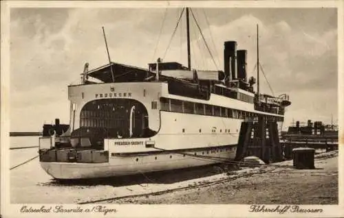 Ak Sassnitz auf der Insel Rügen, Fährschiff Preußen am Anleger