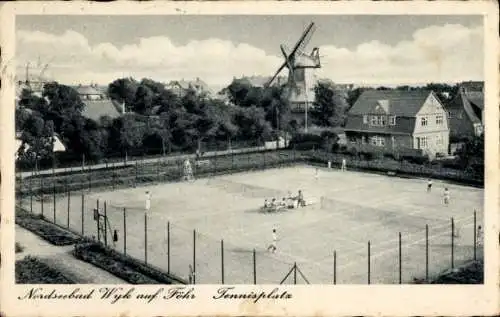 Ak Wyk auf Föhr Nordfriesland, Tennisplatz, Windmühle