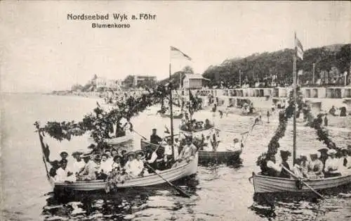 Ak Wyk auf Föhr Nordfriesland, Blumenkorso, Boote