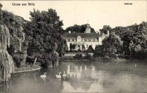 Ak Berlin Neukölln Britz, Schloss, Schwanenteich