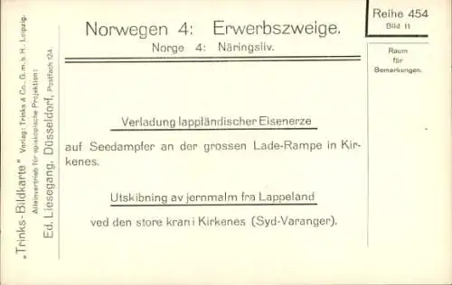 Ak Norwegen, Verladung lappländischer Eisenerze, Frachtkahn