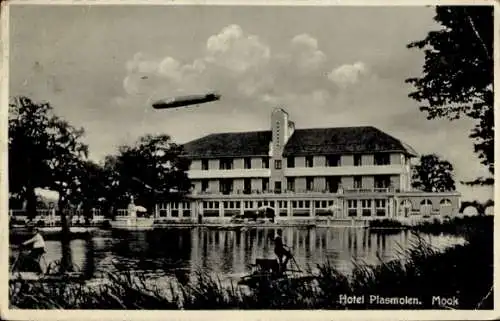 Ak Mook en Middelaar Limburg Niederlande, Hotel Plasmolen, Zeppelin