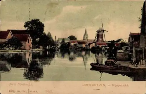 Ak Bodegraven Zuid-Holland, Rijngezicht, Molen