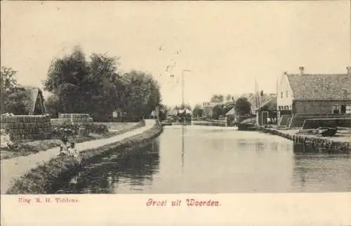 Ak Woerden Utrecht Niederlande, Häuser am Wasser