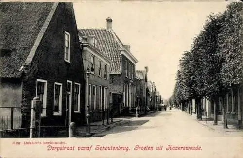 Ak Hazerswoude Dorp Zuid-Holland, Dorpstraat vanaf Schoutenbrug
