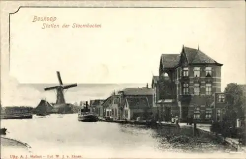 Ak Boskoop Alphen aan den Rijn Zuid-Holland Nederland, Station der Stoombooten, Molen