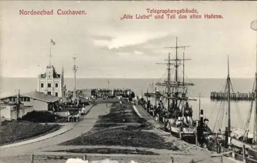 Ak Nordseebad Cuxhaven, Telegraphengebäude, Alte Liebe