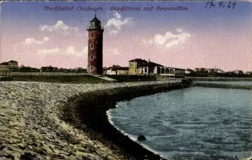 Ak Nordseebad Cuxhaven, Leuchtturm, Seepavillon