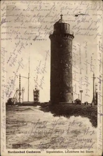 Ak Nordseebad Cuxhaven, Signalstation, Leuchtturm, Sturm