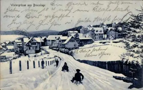 Ak Braunlage im Oberharz, Kinder fahren Schlitten