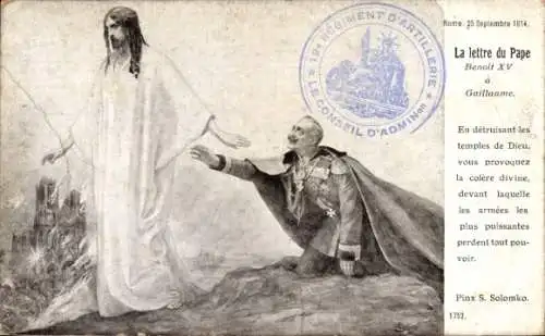 Künstler Ak Solomko, La lettre du Pape Benoit XV a Guillaume, Kaiser Wilhelm II, Jesus, Karikatur