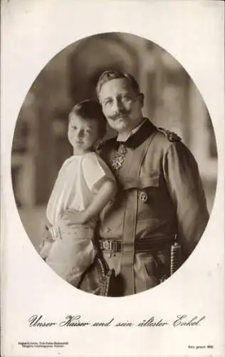 Ak Unser Kaiser und sein ältester Enkel, Kaiser Wilhelm II., Prinz Wilhelm von Preußen, Portrait