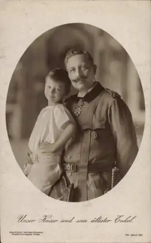 Ak Unser Kaiser und sein ältester Enkel, Kaiser Wilhelm II., Prinz Wilhelm von Preußen, Portrait