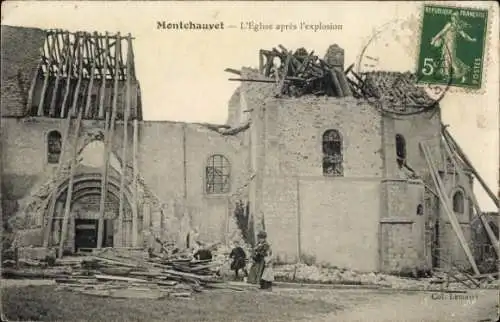 Ak Montchauvet Yvelines, L'Eglise apres l'explosion