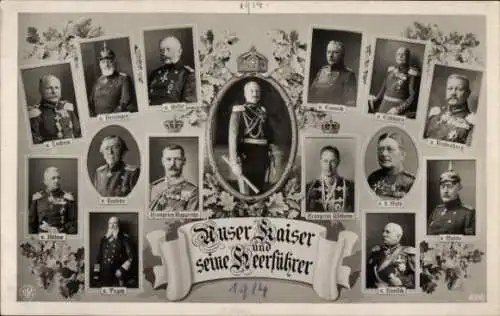 Ak Kaiser Wilhelm II. mit seinen Heerführern, Hindenburg, Bülow, Emmich, Moltke, Kronprinz Rupprecht