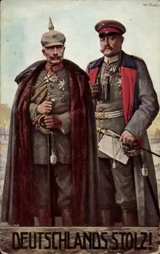 Künstler Ak Fischer, Deutschlands Stolz, Generalfeldmarschall Paul von Hindenburg, Kaiser Wilhelm II