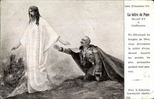 Künstler Ak Solomko, La lettre du Pape Benoit XV a Guillaume, Kaiser Wilhelm II, Jesus, Karikatur