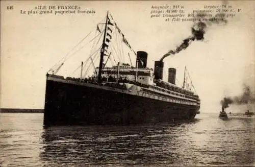 Ak Paquebot Ile de France, CGT French Line, Transatlantique