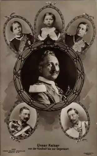 Passepartout Ak Kaiser Wilhelm II. von Preußen, von der Kindheit bis zur Gegenwart