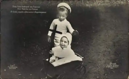 Ak Prinz Louis Ferdinand von Preußen, Prinz Hubertus, Kinderportrait, Handwagen