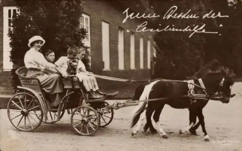 Ak Kronprinzessin Cecilie von Preußen mit Söhnen in Kutsche, Ponys