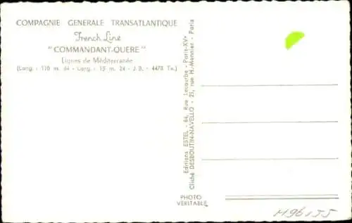 Ak Passagierschiff Commandant Quéré, CGT
