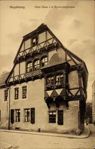 Ak Magdeburg Elbe, altes Fachwerk Haus Kreuzgangstraße